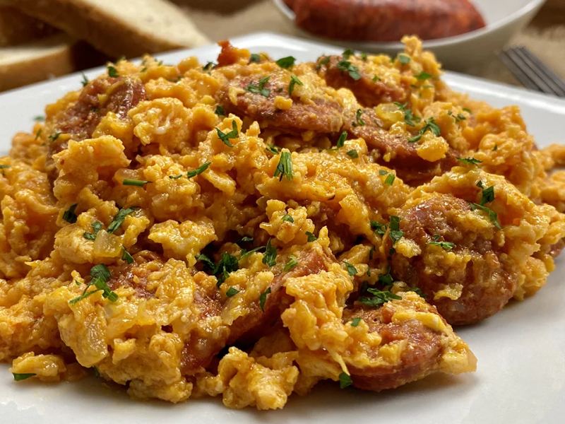Huevos revueltos con chorizo