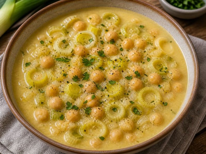 Sopa de Puerros y Garbanzos