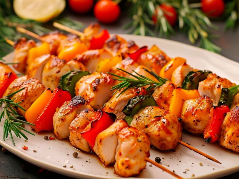 Brochettes de Pollo y verduras